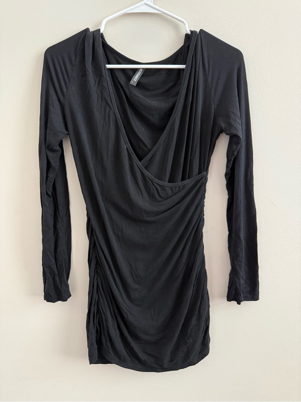Draped Black Long Sleeve Tee
